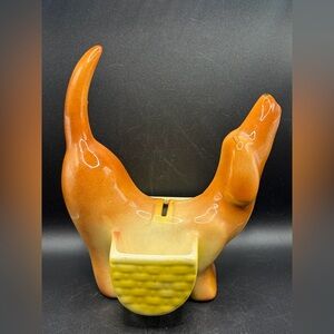 A.L. Hirsch 1950s Vintage Ceramic Dachshund Dog Coin Bank Dresser Caddy Planter